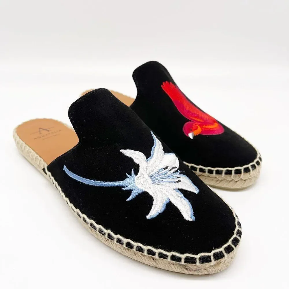 AQUATALIA Blair Espadrille Embroidered Black Flat